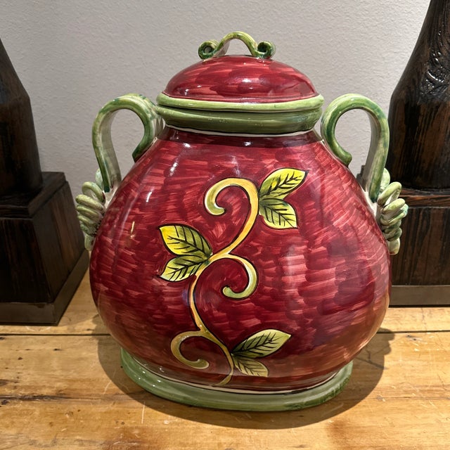 Italian Lidded Olive Container, Lion Head and Lemon Tree Motif Fabulous Large For Sale - Image 6 of 8