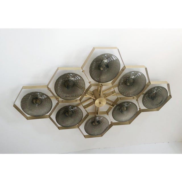 Not Yet Made - Made To Order 21st Century Hive Satin Brass Smoky Bubbles Murano Flush Mount by Fabio LTD For Sale - Image 5 of 9