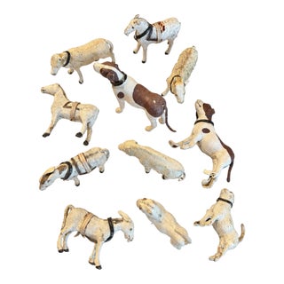 Great for Decor - Late 19th C. Antique German Hide-Covered Miniature Putz Farm Animals - Lot of 11 For Sale