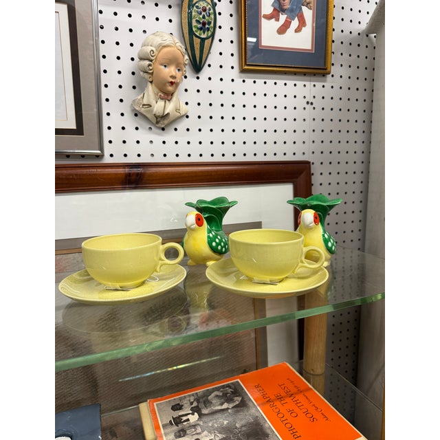 Yellow 1955 Mid-Century Modern Taylor, Smith & Taylor Pebbleford Sunburst Yellow Dinnerware - Set of 4 Teacups, 10 Dinner Plates, 5 Salad Plates, 10 Saucers For Sale - Image 8 of 8