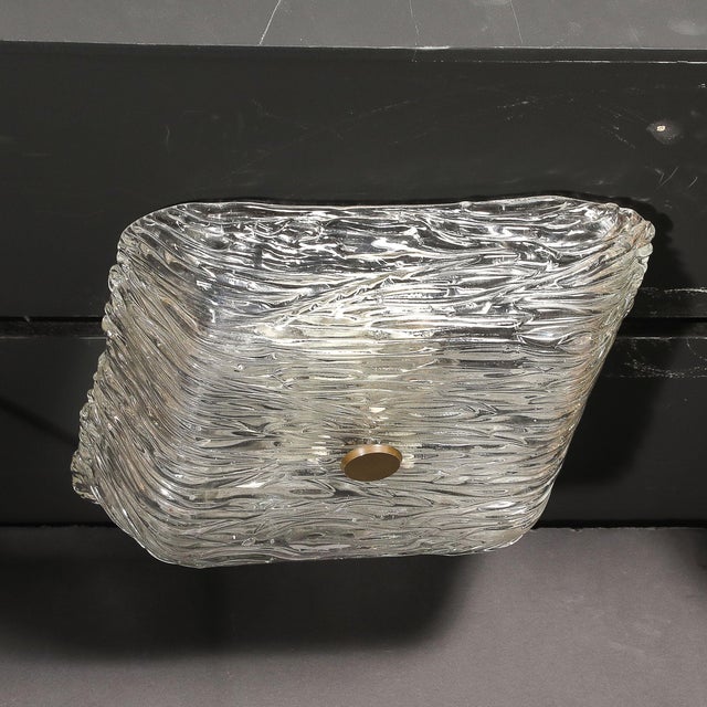 1960s Mid-Century Modern Murano Hand-Blown Textural Clear Glass Venini Flush Mount Chandelier For Sale - Image 15 of 18