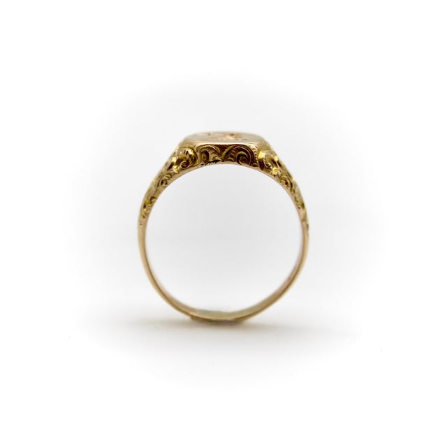 Victorian Late 19th Century 14k Gold Victorian Signet Ring With Arm Holding Sword Intaglio, Size 7 For Sale - Image 3 of 11
