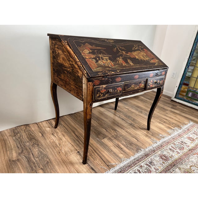 Antique French Louis XV Japanned Fall Front Desk C. 18th Century For Sale In Boston - Image 6 of 11