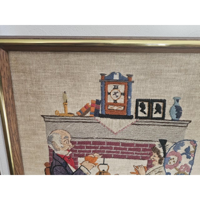 Norman Rockwell “Tea for Two” Framed Needlepoint, 1983 Oak & Gold Frame For Sale In Los Angeles - Image 6 of 11