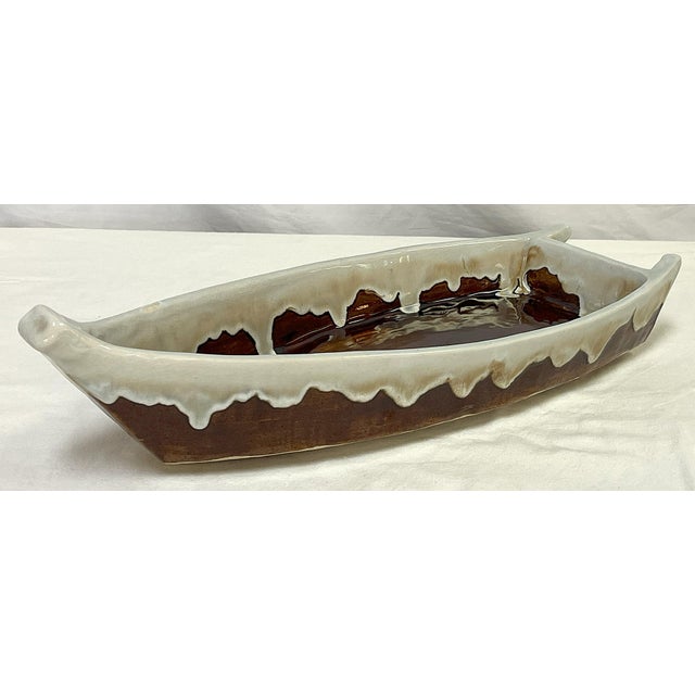 Vintage Artisan Crafted Heavy Pottery Boat Centerpiece Dish For Sale - Image 9 of 12