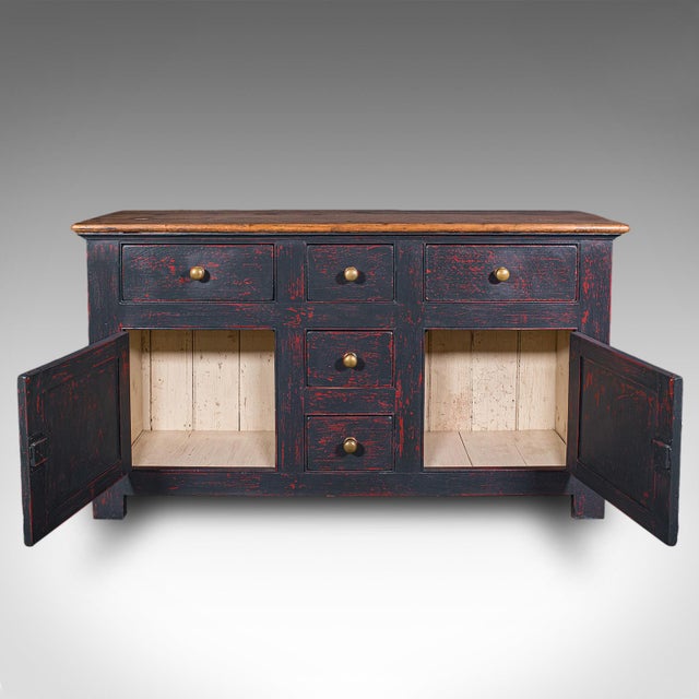 English Vintage Dresser Base, English, Painted Pine, Kitchen Sideboard, Distressed, 1960 For Sale - Image 3 of 12