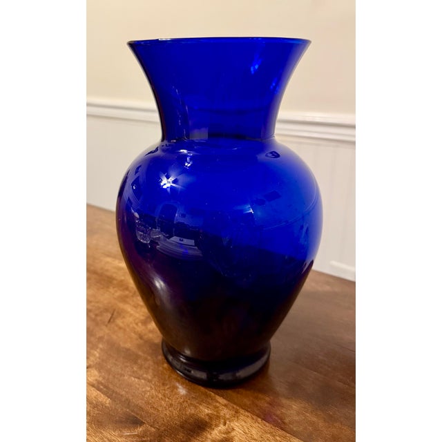 Glass Mid 20th Century Cobalt Blue Glass Vase For Sale - Image 7 of 9