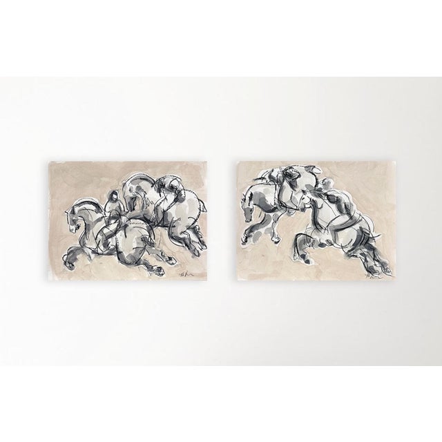 Abstract Polo Player No. 6, Drawing, Charcoal and Acrylic on Paper 12 X 9 Inches For Sale - Image 3 of 3