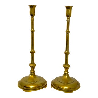 Tall Stately Brass Candlesticks, Pair For Sale