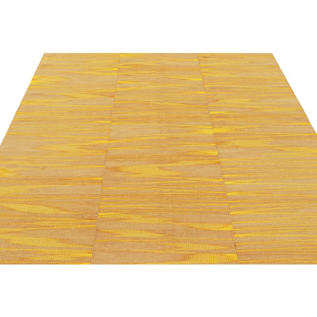 2010s Rug & Kilim’s Contemporary Kilim in Yellow and Beige-Brown Stripes and Geometry For Sale - Image 5 of 7
