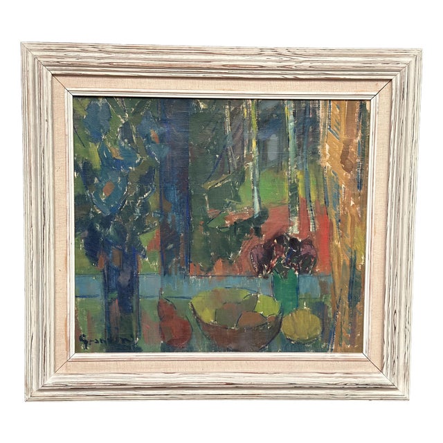 Svan Grandin, Still Life with Fruit Bowl, 1950s, Oil Painting on Canvas, Framed For Sale