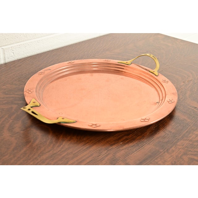 Art Deco Roycroft Style Swedish Arts & Crafts Copper and Brass Handled Tray For Sale - Image 3 of 13