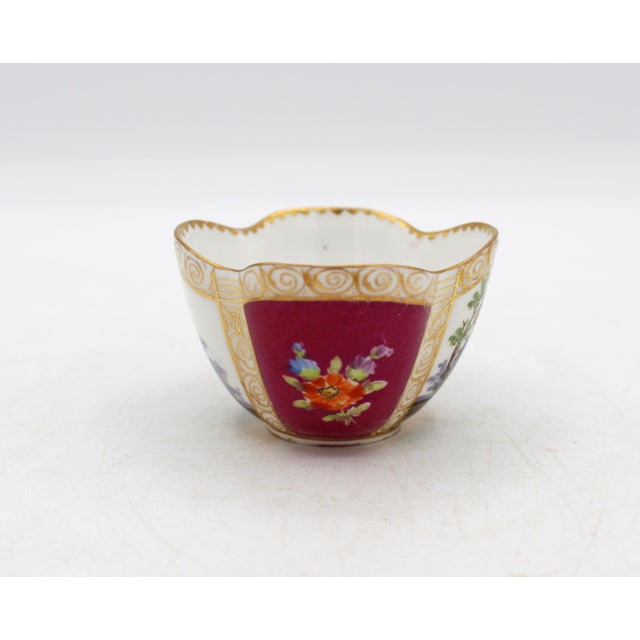 Maroon Circa 1888-1916 Richard Klemm, Dresden Quatrefoil Demitasse Cups & Saucers For Sale - Image 8 of 11