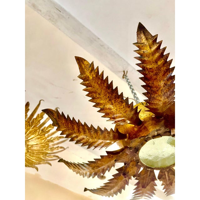 Metal Spanish Solar Crown Sunburst Light with Gilt Gold Finish, 1950 For Sale - Image 7 of 11