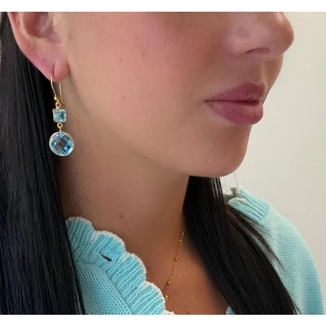 These double drop earrings are made with the finest of gemstones, Brazilian Blue Topaz with choice of Blue or White Topaz....