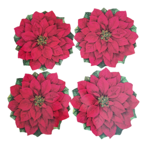 1990s Christmas Poinsettia Cork Placemats - Set of Four