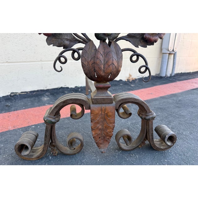 Pair of 19th Century Italian Wrought Iron Floral Andirons With Scroll Legs For Sale - Image 9 of 18