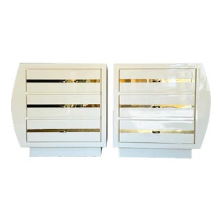 Postmodern Cream Lacquer Laminate Nightstands With Gold Accents- a Pair For Sale