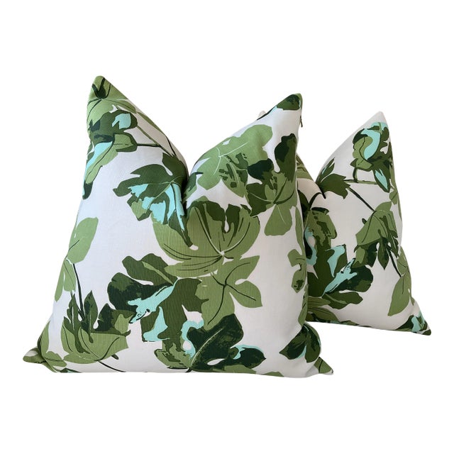 Peter Dunham Iconic Fig Leaf in Original Indoor/Outdoor Pillows 22” With Inserts - A Pair For Sale