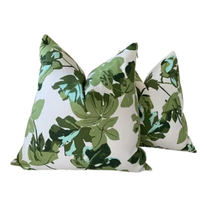 Peter Dunham Iconic Fig Leaf in Original Indoor/Outdoor Pillows 22” With Inserts - A Pair