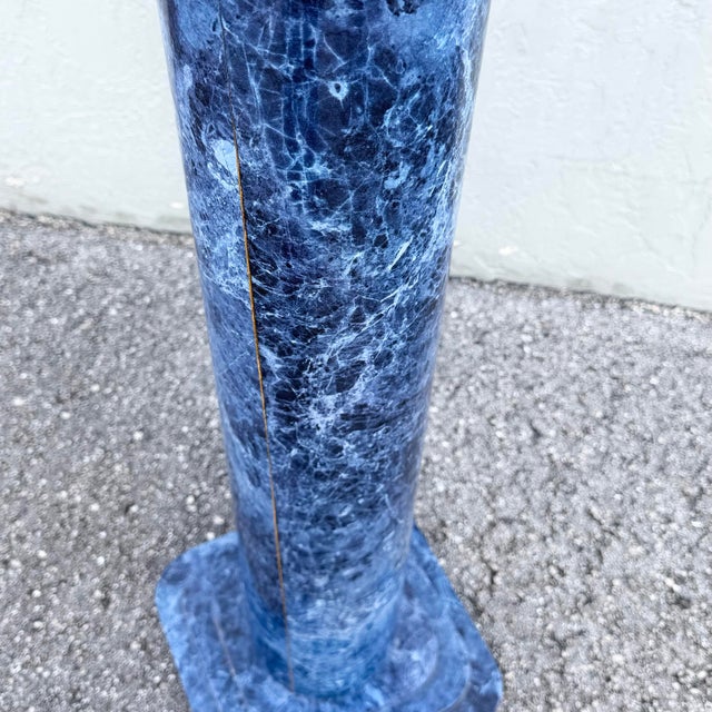1980s Vintage Postmodern Faux Blue Marble Architectural Pedestal Plant Stand For Sale - Image 5 of 5
