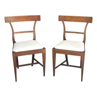 Rare Pair of Late 18th Century Directoire Penwork and Cherrywood Side Chairs, Circa 1790. For Sale
