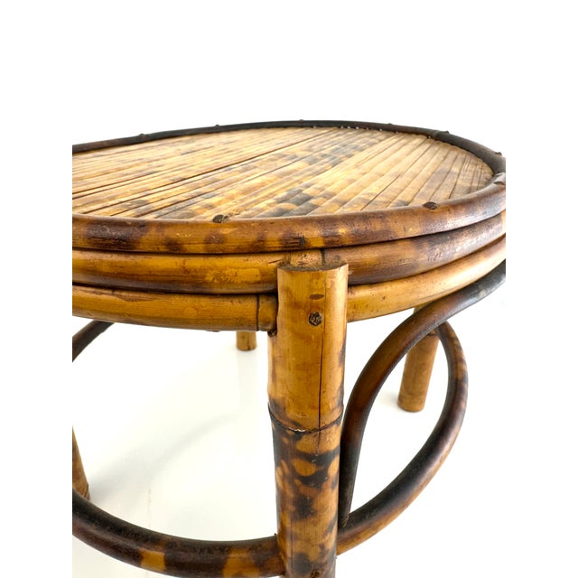 Mid Century Vintage Bamboo Rattan Plant Stands, Low Round Side Tables, a Pair For Sale - Image 4 of 12