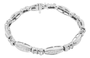 14K White Gold 2.0 Cttw Channel-Set Alternating Baguette and Princess-Cut Diamond Link Bracelet - Size 7