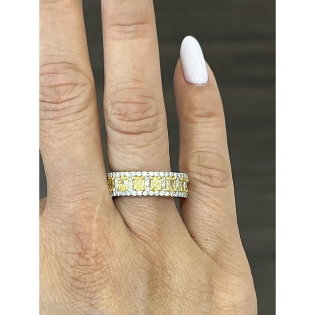 4.17 Ct Natural Yellow Diamond Eternity Band Size 6.5 For Sale - Image 4 of 7