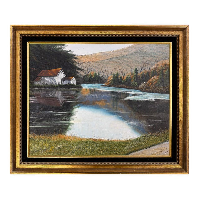 Thomas Kerry, Lakeside Reflection, Original Painting on Board, Signed, 20 X 24 In. Framed For Sale