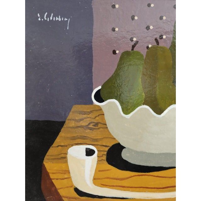 Mid Century Modern 'Tabletop With Pears' Vintage Original Still Life Tempera Painting by Swedish Artist Eric Cederberg (1897-1984), Framed For Sale - Image 9 of 12