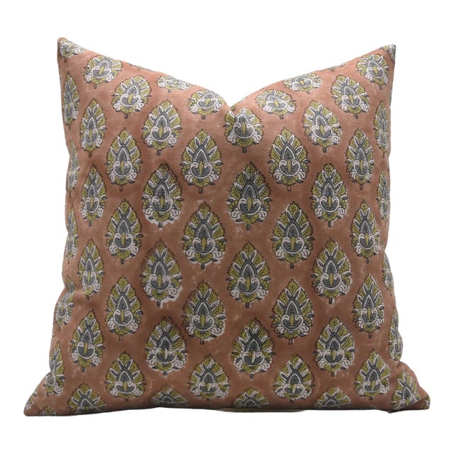 Fabdivine Handcrafted Block Print Cushion Cover 22x22 Inch Duck Canvas- Betal Leaf For Sale