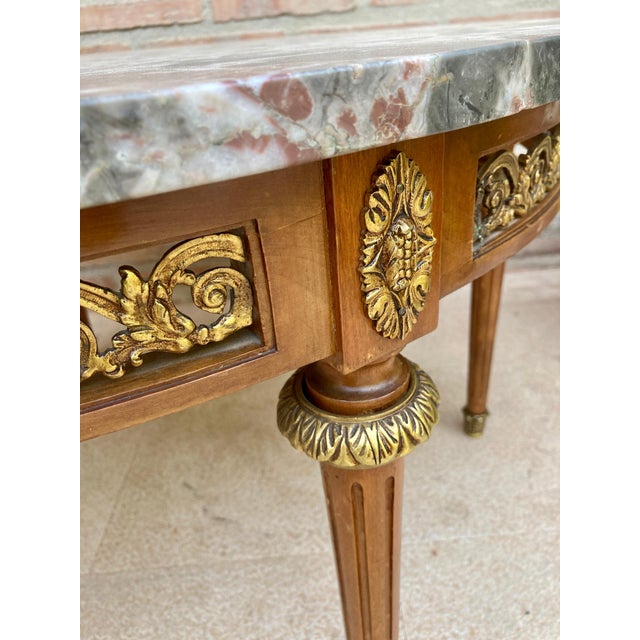 French 20th Century French Louis XVI Style Bronze, Round Marble & Oak Table For Sale - Image 3 of 18