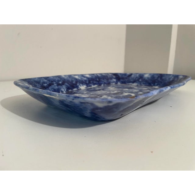 Late 19th Century Antique Blue & White Spongeware Platter - 8 X 11.5 For Sale - Image 5 of 9