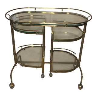 1960s Mid-Century Modern Brass Three-Tiered Bar Cart For Sale