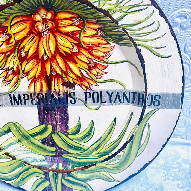 1970s 1970s Vintage Hand Painted Polyanthus Floral Botanical Wood Platter For Sale - Image 5 of 7
