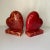Pair of vintage Italian red alabaster bookends in the shape of a puffy heart.