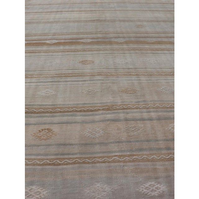 Turkish Flat-Weave Embroideries Kilim in Tan, Taupe, Brown and a Soft Blue For Sale In Atlanta - Image 6 of 12