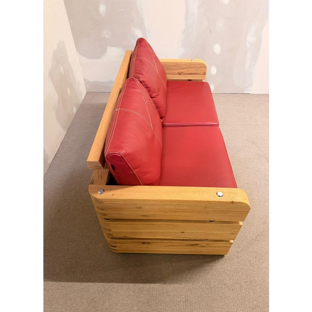 Wood and Red Leather Sofa from Sprenger Möbel, Switzerland, 2000s For Sale - Image 10 of 18