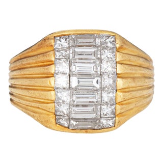 70s Diamond Dome Ring Sz 5 Wide Band Vintage 18k Yellow Gold Fine Jewelry For Sale