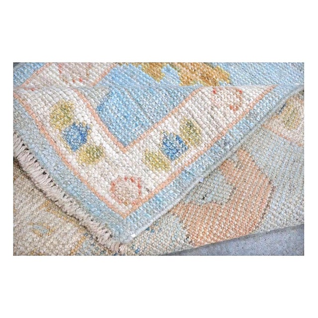 21st Century Turkish Oushak Wool 2x9 Gold, Light Blue & Ivory Handmade Runner Rug #1144117 For Sale - Image 9 of 10