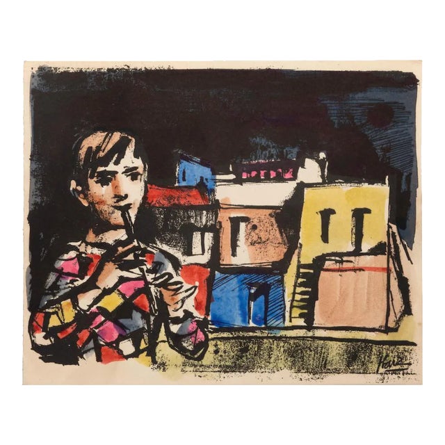 Miguel Angel Ibartz, The Flute, Lithograph, 1958 For Sale
