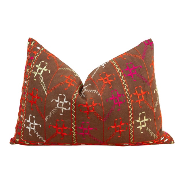 Sangrur Sunburst, Antique Phulkari Lumbar Pillow Cover For Sale