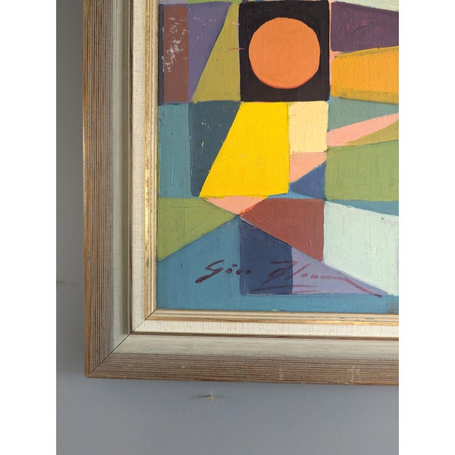 Paint Mid-Century Modern 'Modernist Mosaic' Vintage Original Swedish Geometric Abstract Oil Painting, Framed For Sale - Image 7 of 9