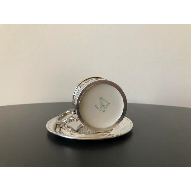 Early 20th Century Irish Porcelain and Art Deco Sterling Silver Coffee Espresso Tea Demitasse Cup and Saucer by Belleek Willets - 3 Pieces For Sale - Image 10 of 12