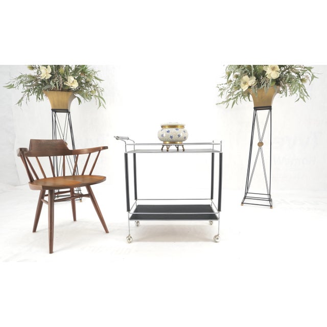 Black Lacquer & Chrome Bauhaus Two Tier Serving Cart on Wheels c.1940s MINT For Sale - Image 9 of 11