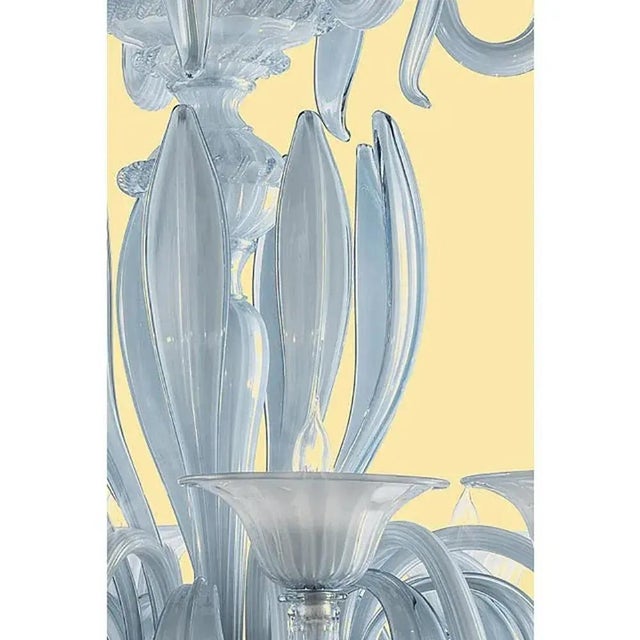 Contemporary Venetian Azure Style Murano Glass Chandelier with Leaves by Simoeng For Sale - Image 3 of 10