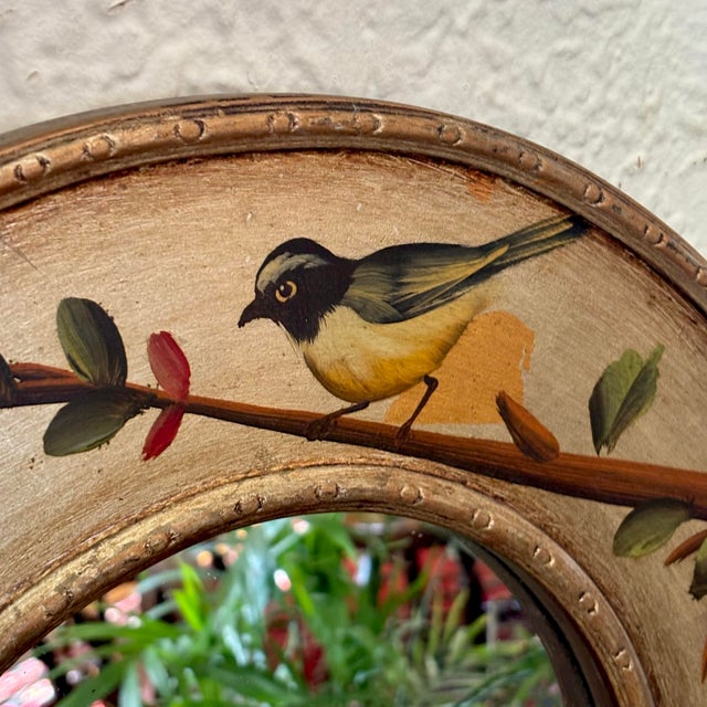 Late 20th Century Late 20th Century Round Hand Painted Bird Mirror For Sale - Image 5 of 8