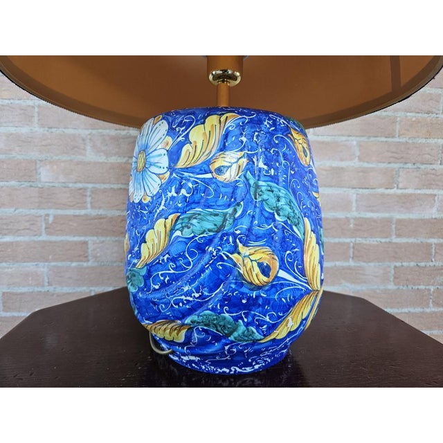 Painted Ceramic Table Lamp with Fabric Lampshade, 1970s For Sale - Image 11 of 16