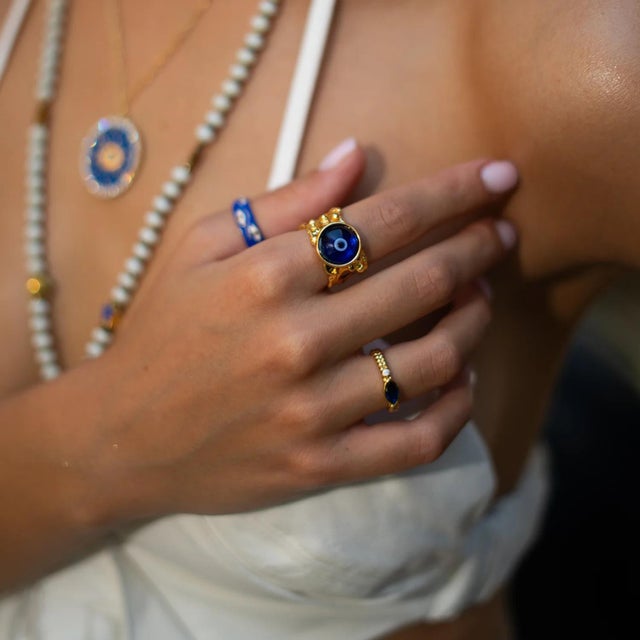 Guardian Evil Eye Adjustable Gold Ring, Size 4 For Sale - Image 4 of 9